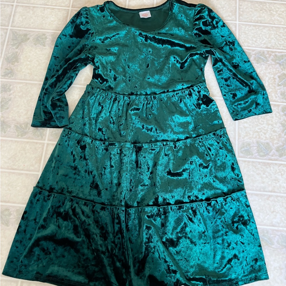 Wonder Nation‎ green velvet tiered Dress Long Sleeve medium 7-8